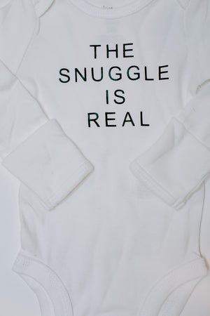 "The Snuggle Is Real" Long Sleeve Bodysuit // White (Newborn)