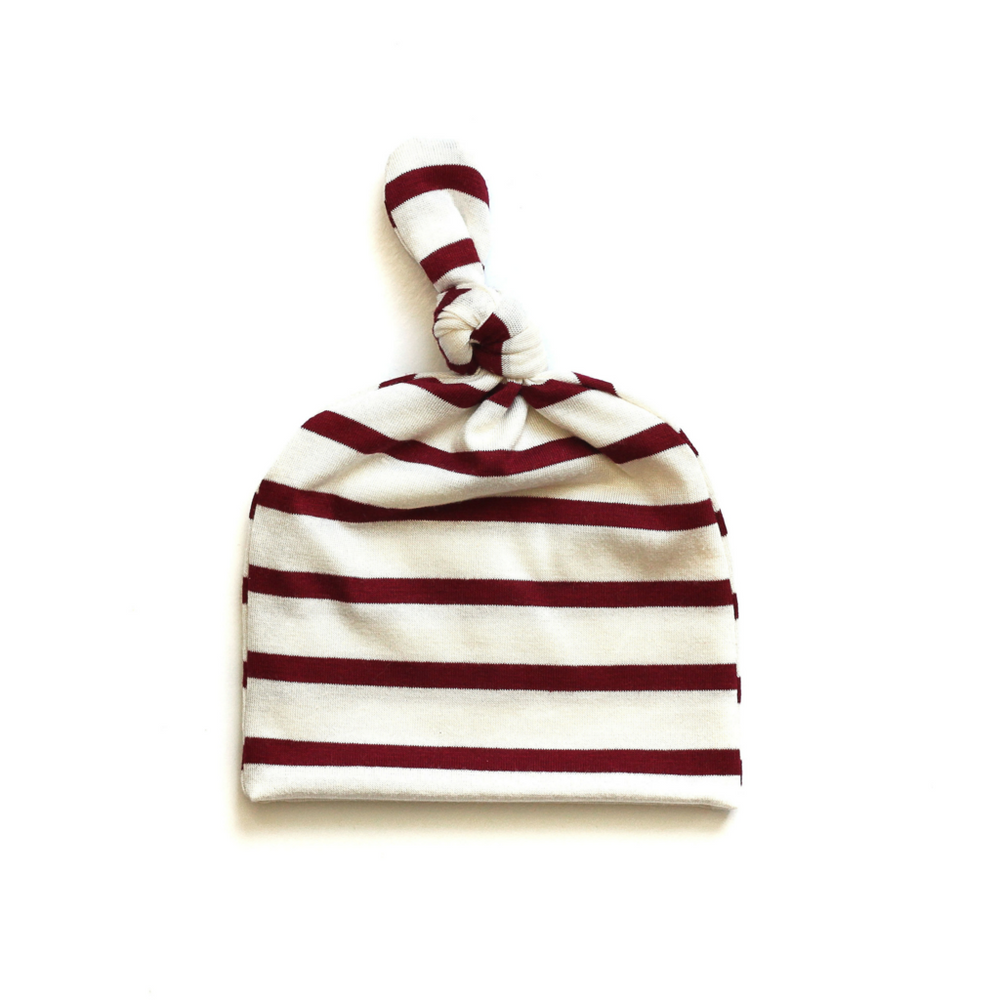 Top Knot Baby Hat // Ruby Red & Cream (0-3 months)