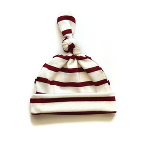 Top Knot Baby Hat // Ruby Red & Cream (0-3 months)