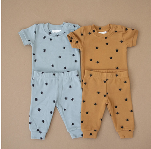 Cotton Short Sleeve Two-piece Cozy Set // Blue Stars