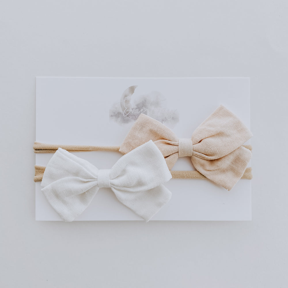 2 Pack Linen Bow Headband // Tan + White