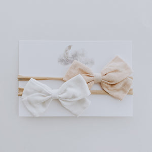 2 Pack Linen Bow Headband // Tan + White