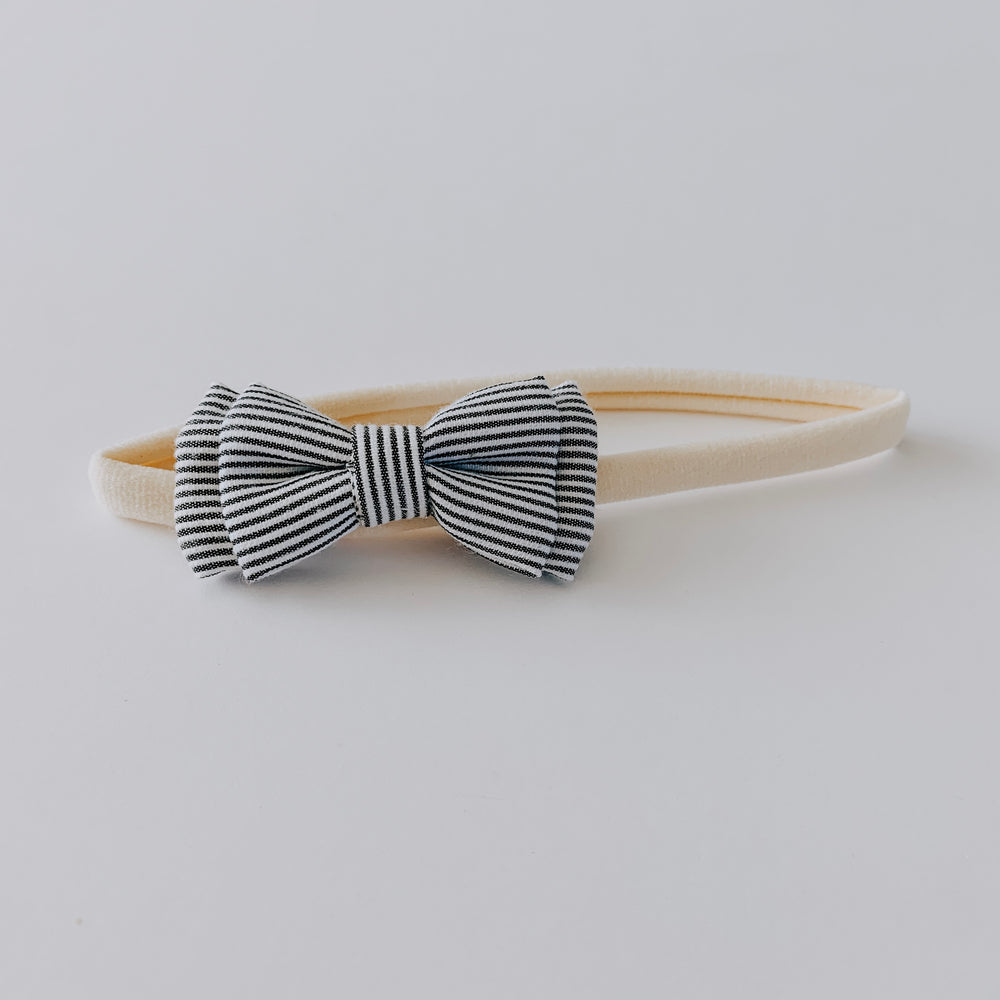 Stripe Bow Headband // White & Grey