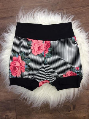 Jogger Shorts // Striped Coral Roses