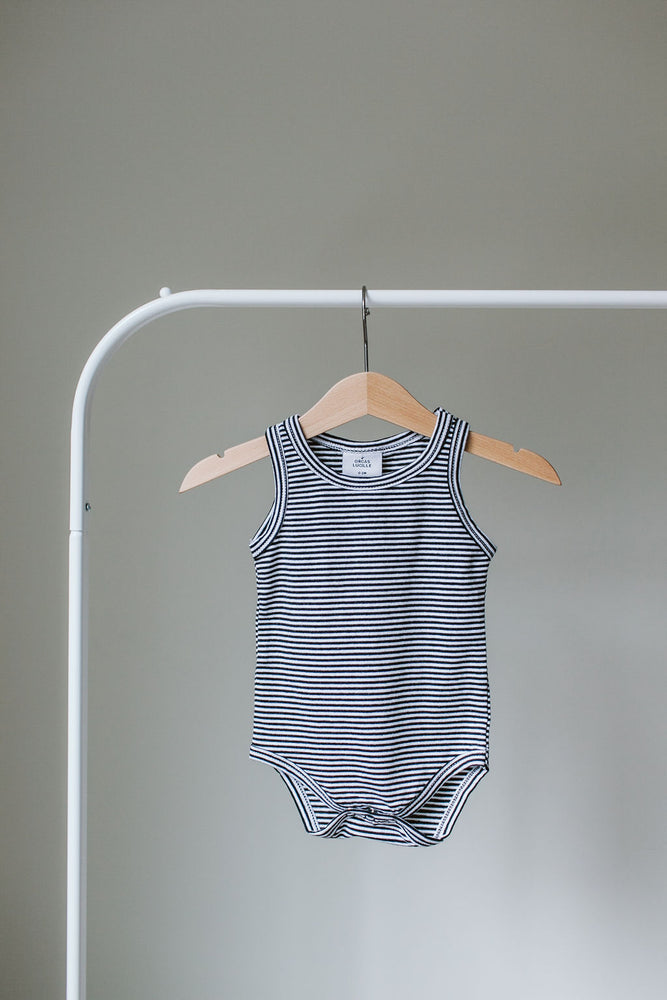 Sleeveless Bodysuit // B&W Stripe