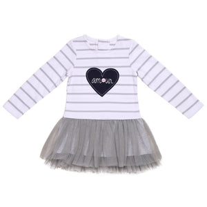 
                
                    Load image into Gallery viewer, Tutu Dress with Grey Mesh and Heart Patch
                
            