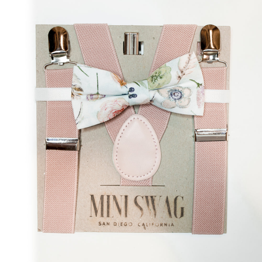 Bow Tie & Suspenders Set // Boho Floral & Blush