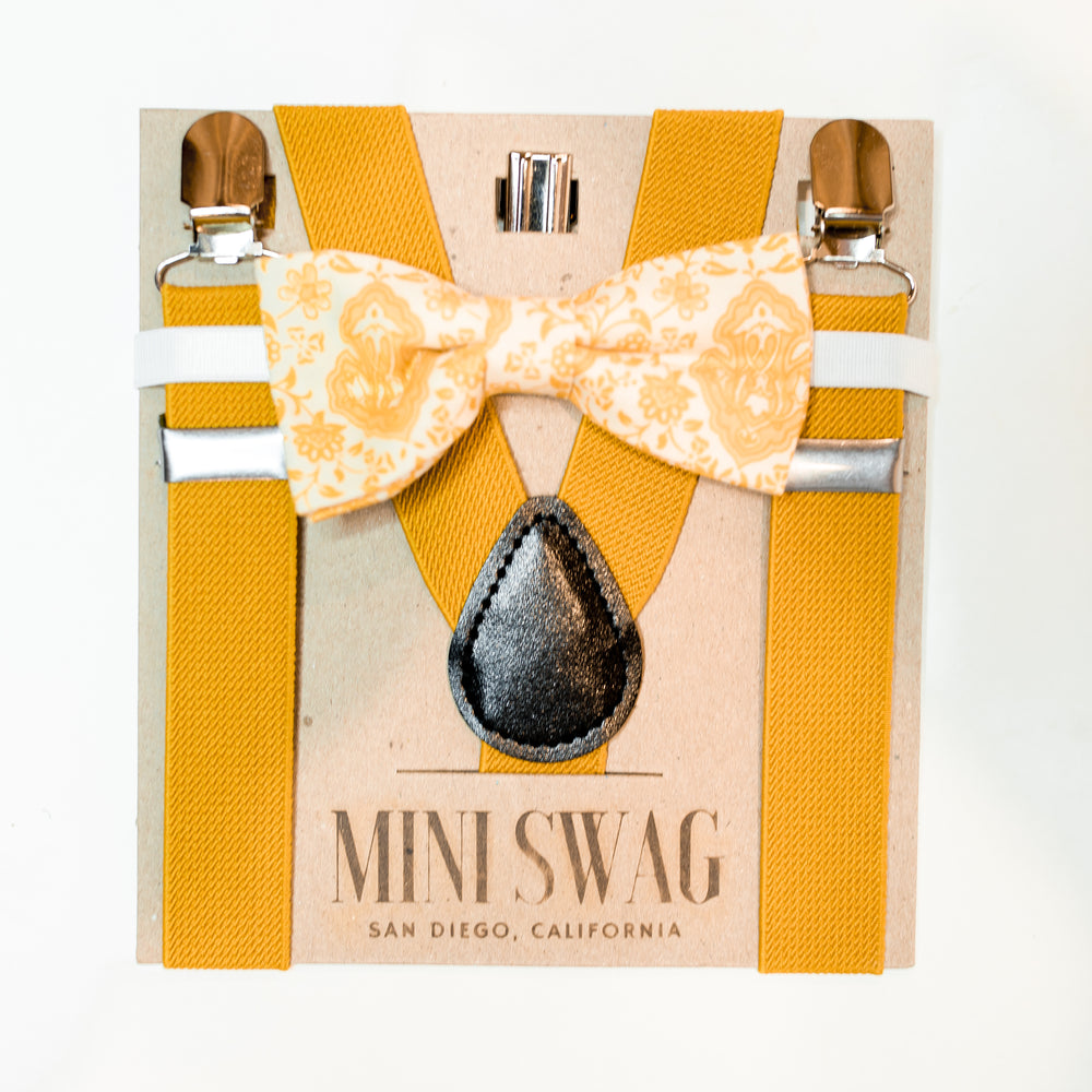 
                
                    Load image into Gallery viewer, Bow Tie &amp;amp; Suspenders Set // Mustard Floral
                
            