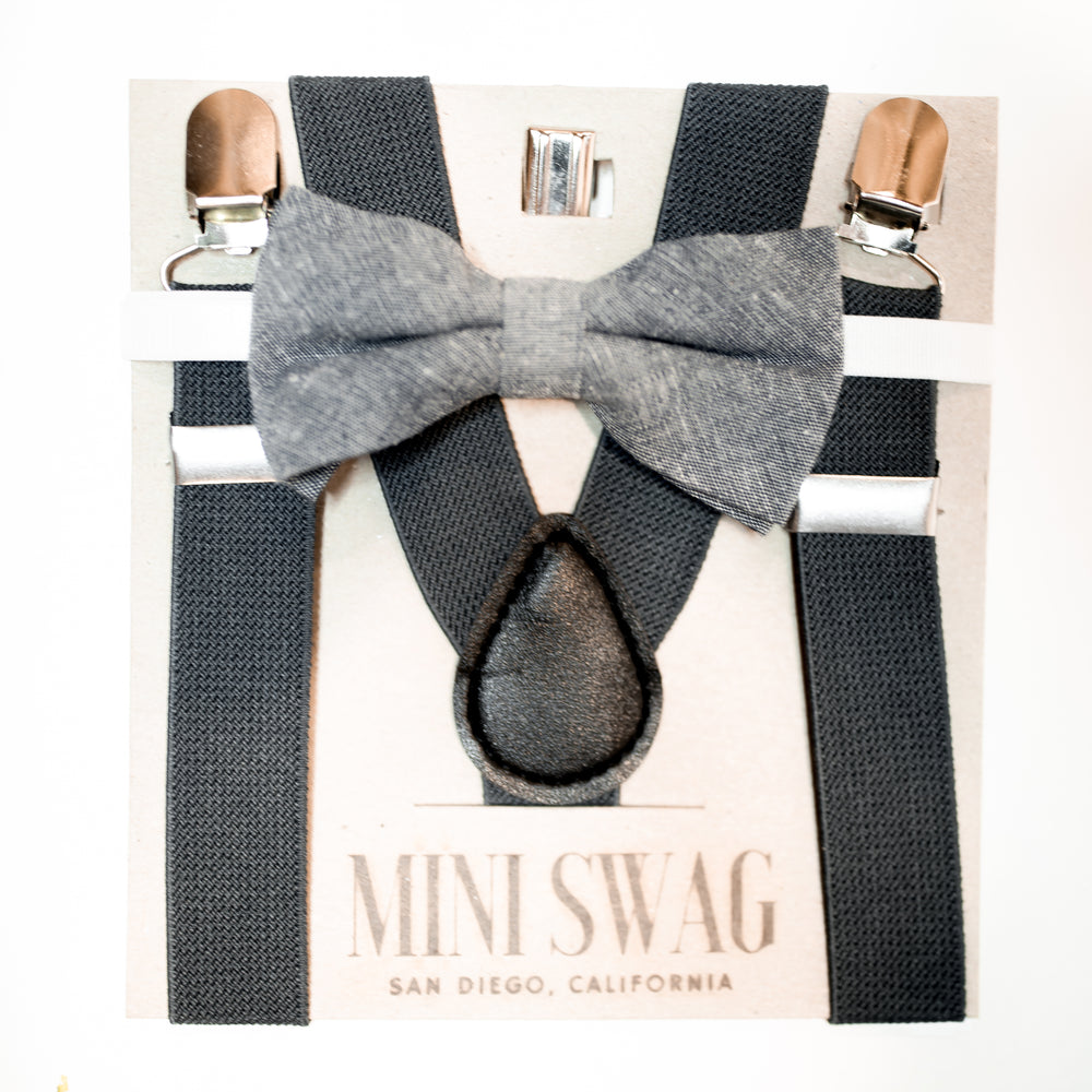
                
                    Load image into Gallery viewer, Bow Tie &amp;amp; Suspenders Set // Gray
                
            