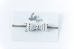 
                
                    Load image into Gallery viewer, Leather Bow Headband // White &amp;amp; Gold Polka Dot
                
            
