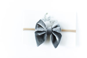 Velvet Bow Headband // Grey