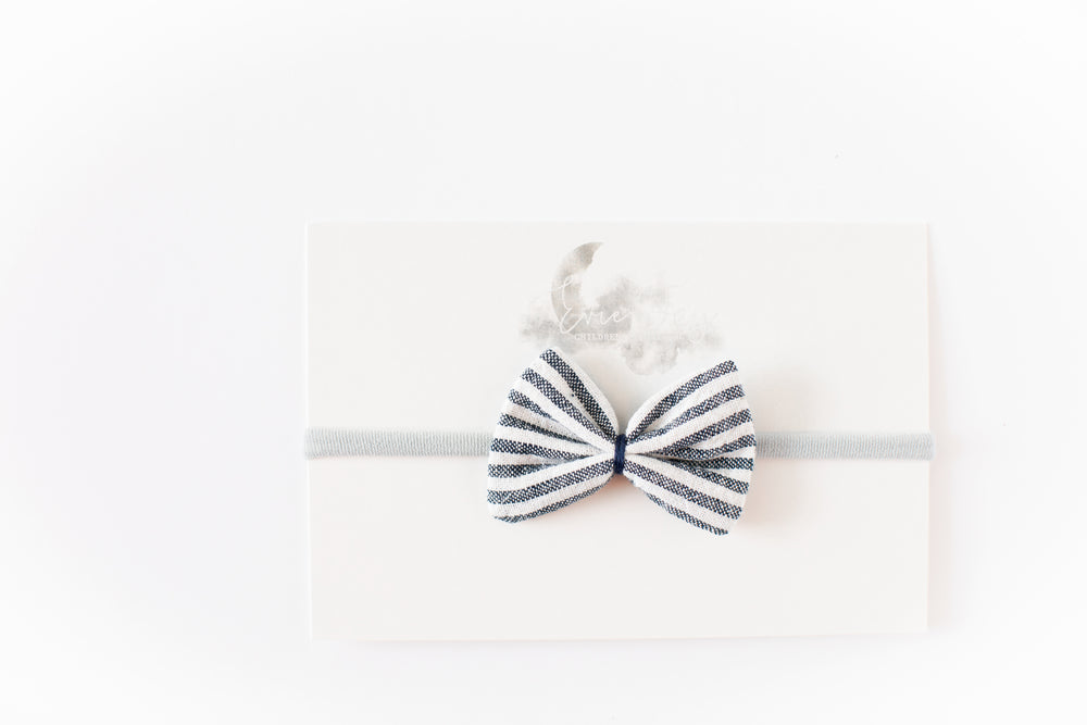 
                
                    Load image into Gallery viewer, Gauze Bow Headband // Navy &amp;amp; White Stripe
                
            