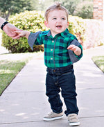 Plaid Button-Up Bodysuit // Emerald & Navy