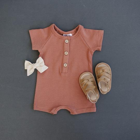 Summer Cotton Button Romper // Apricot