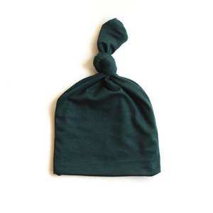 Top Knot Baby Hat // Dark Green (0-3 months)