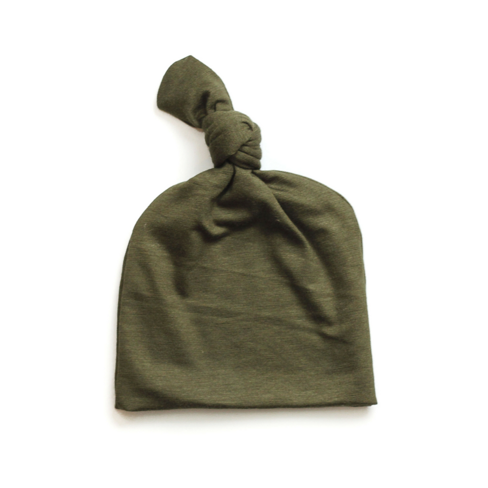 Top Knot Baby Hat // Olive (0-3 months)