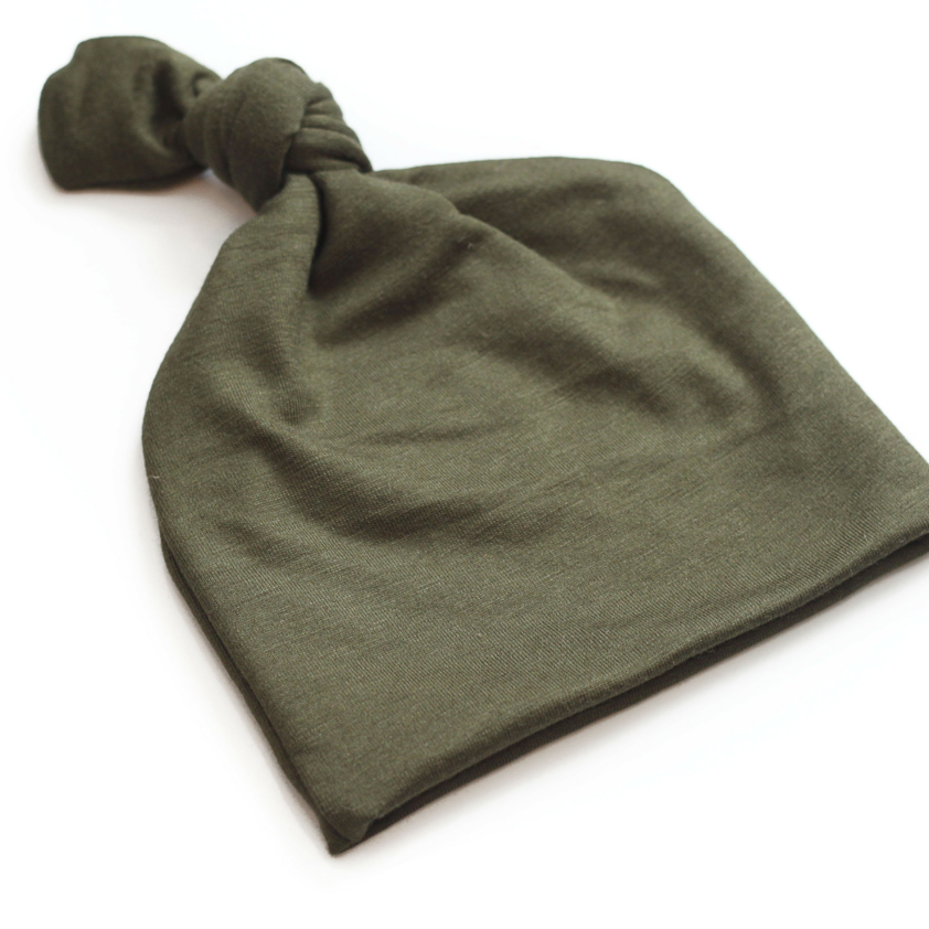 Top Knot Baby Hat // Olive (0-3 months)