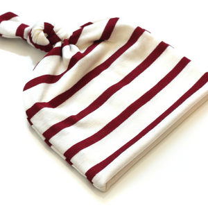Top Knot Baby Hat // Ruby Red & Cream (0-3 months)