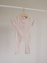 Ribbed Henley Romper // Almond