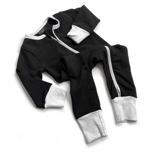 2-WAY ZIP ROMPER // BLACK & GREY