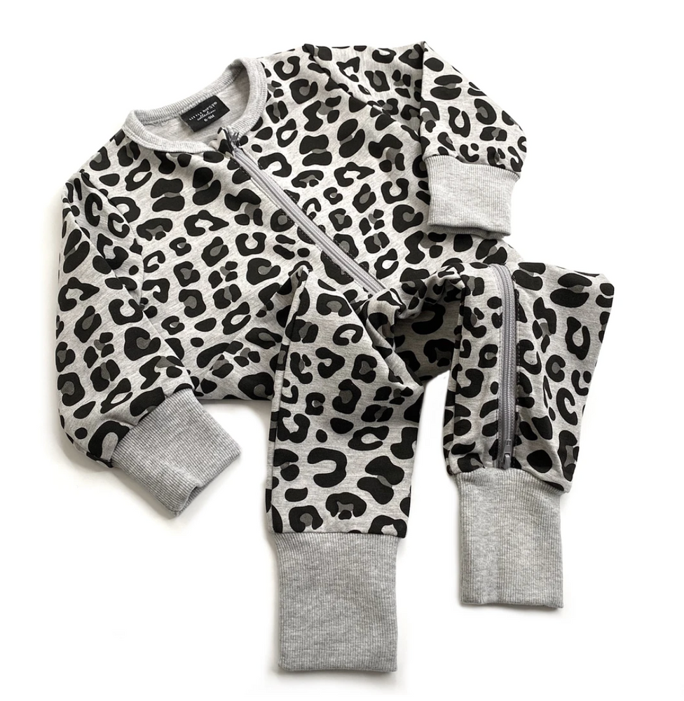 2-WAY LEOPARD ZIP ROMPER // GREY