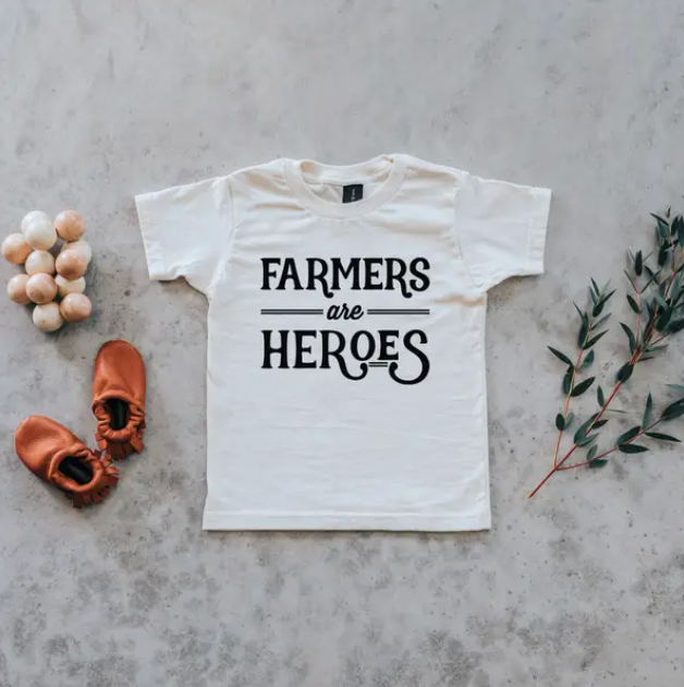 “Farmers Are Heroes” Kids Tee // Cream w/ Black