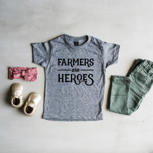 
                
                    Load image into Gallery viewer, “Farmers Are Heroes” Kids Tee // Grey w/ Black
                
            