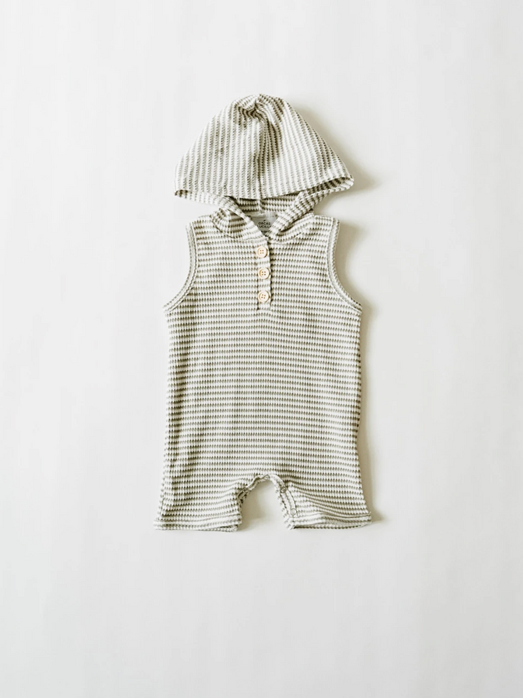 Hoodie Shortie Romper // Grey + White Stripe