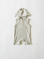 Hoodie Shortie Romper // Grey + White Stripe