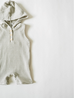 Hoodie Shortie Romper // Grey + White Stripe