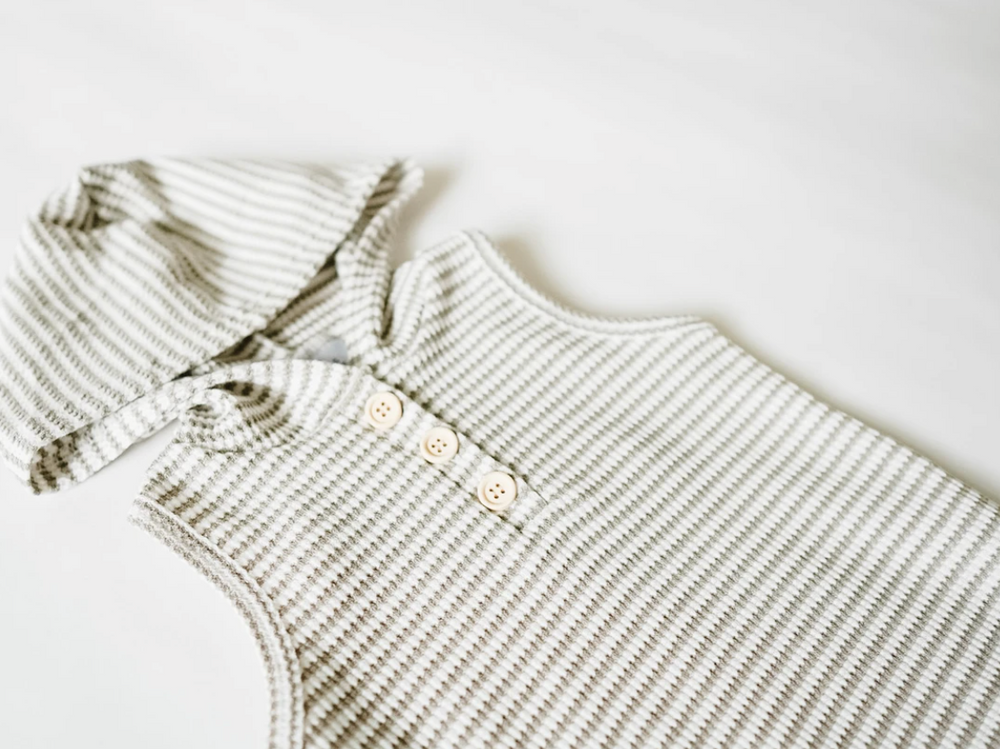 Hoodie Shortie Romper // Grey + White Stripe