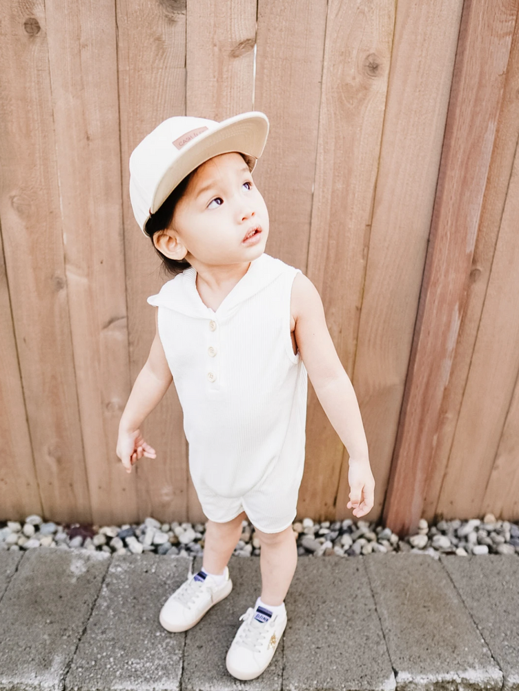 Hoodie Shortie Romper // Grey + White Stripe