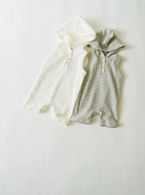 Hoodie Shortie Romper // Grey + White Stripe