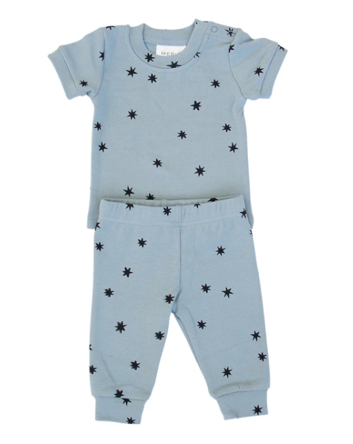 Cotton Short Sleeve Two-piece Cozy Set // Blue Stars