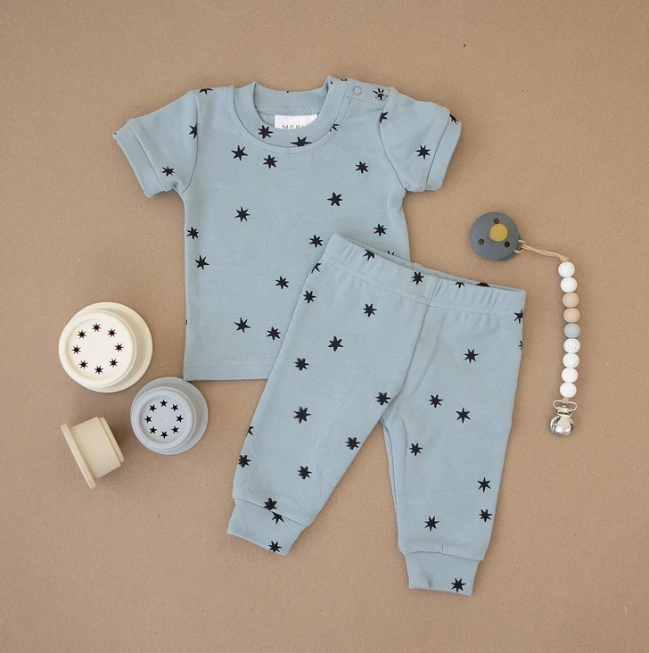 
                
                    Load image into Gallery viewer, Cotton Short Sleeve Two-piece Cozy Set // Blue Stars
                
            