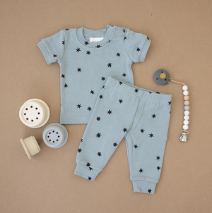 Cotton Short Sleeve Two-piece Cozy Set // Blue Stars