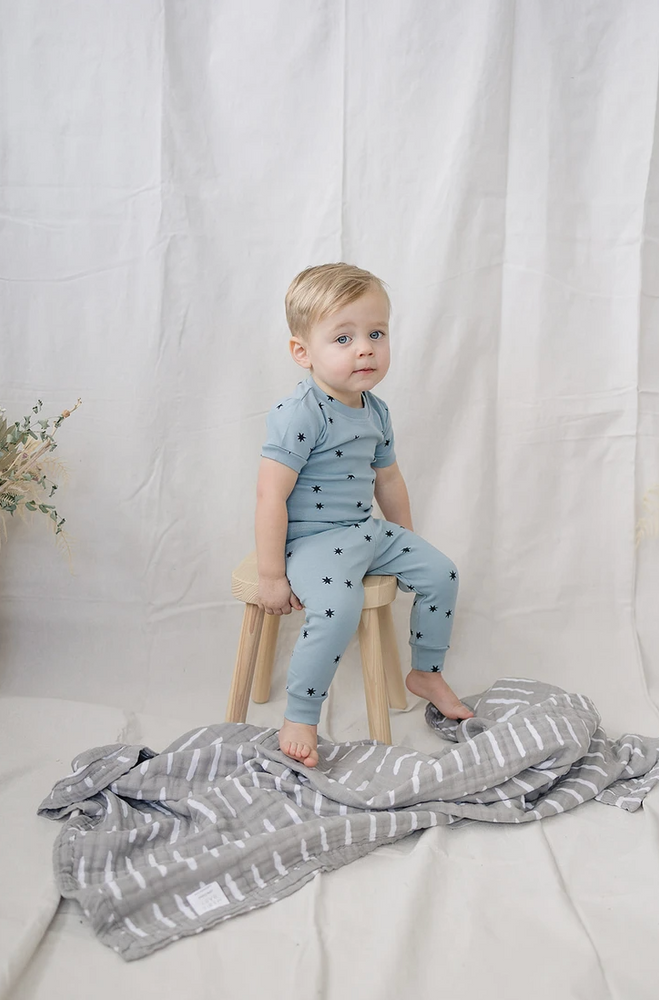 Cotton Short Sleeve Two-piece Cozy Set // Blue Stars