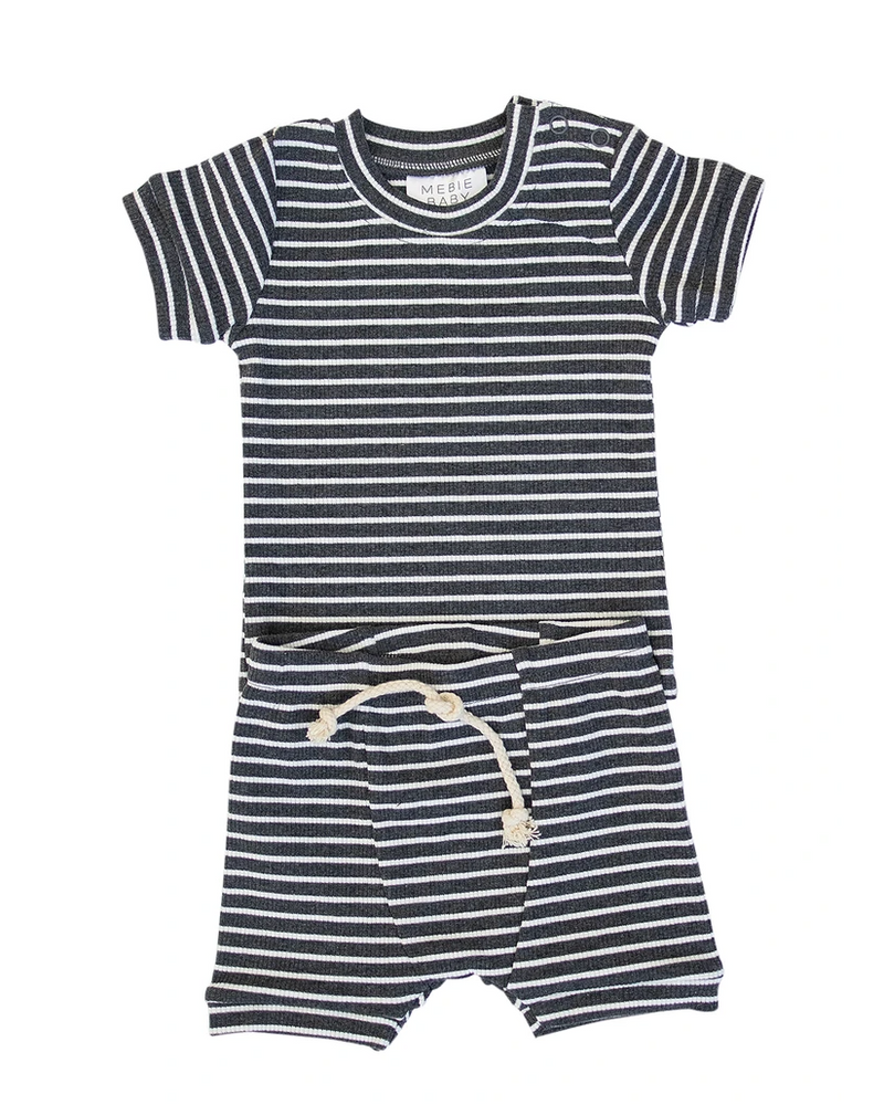 Striped Ribbed Two-piece Short Set // Charcoal