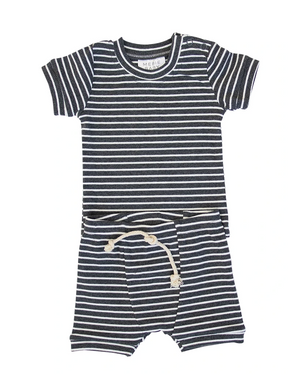 Striped Ribbed Two-piece Short Set // Charcoal