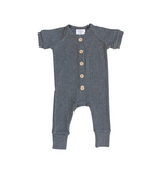 Ribbed Short Sleeve Cotton Romper // Charcoal