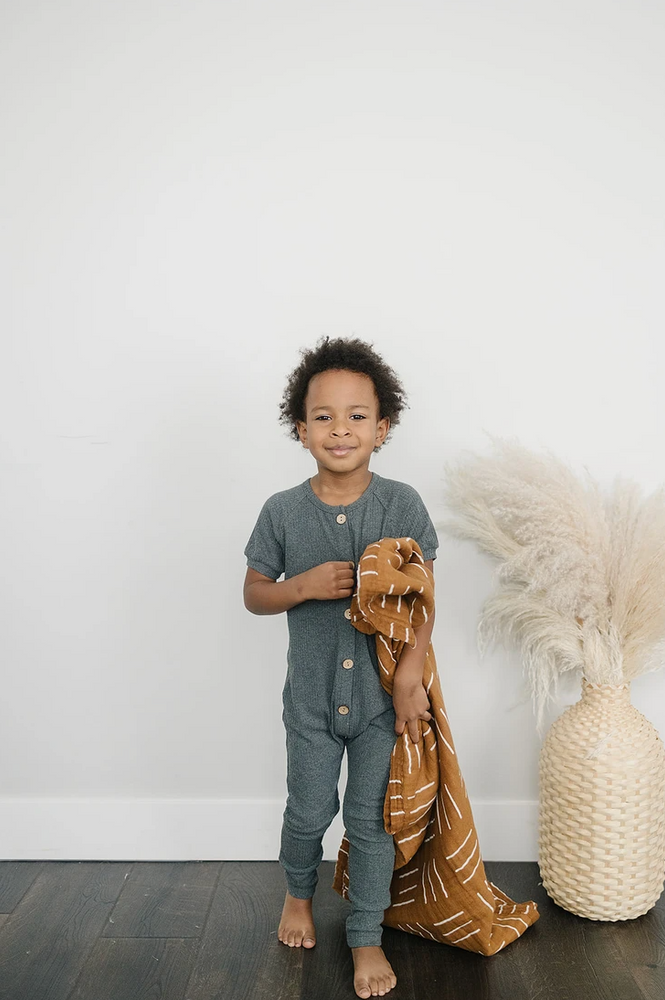 Ribbed Short Sleeve Cotton Romper // Charcoal