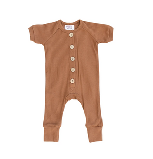 Ribbed Short Sleeve Cotton Romper // Honey