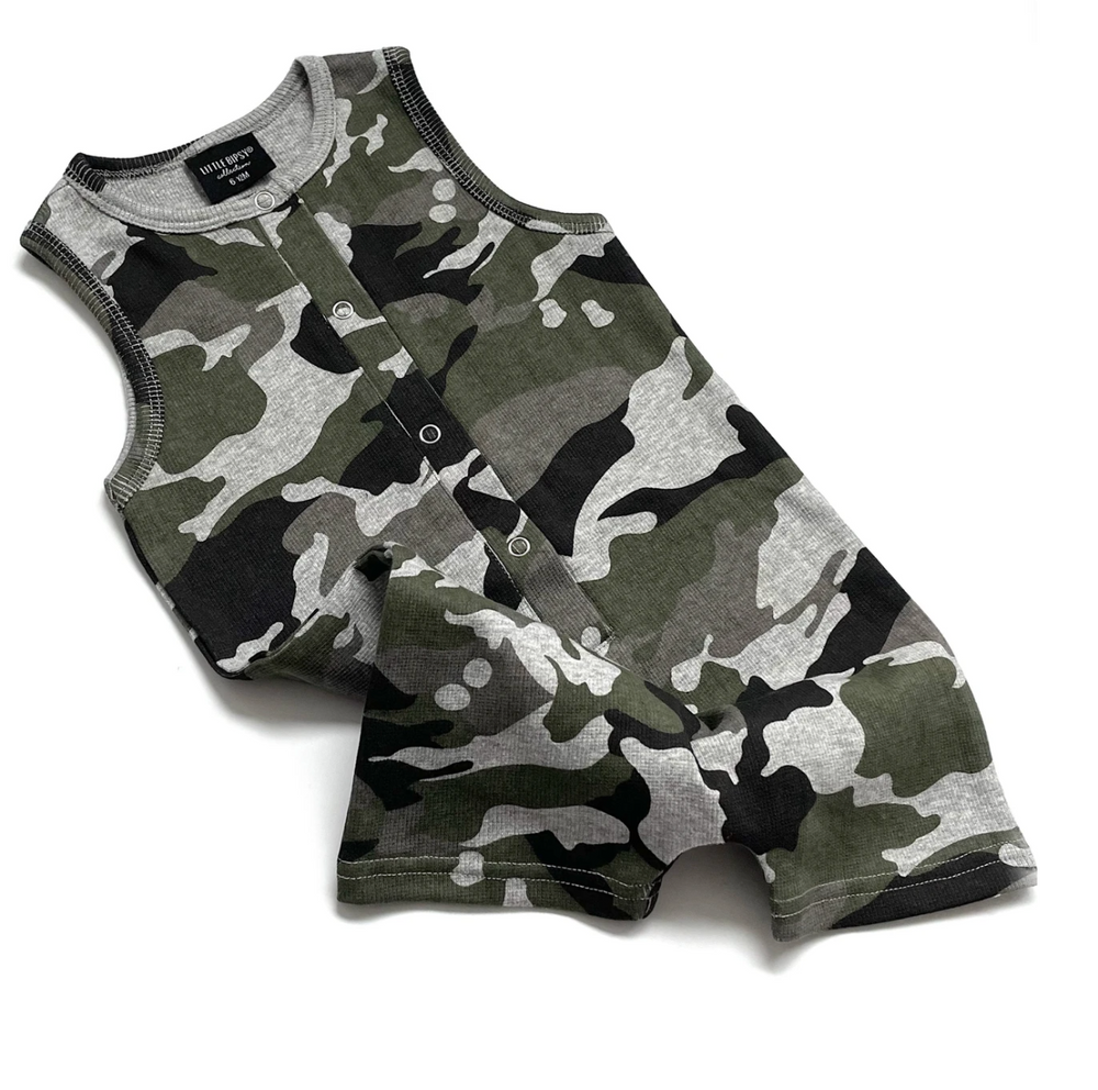 Ribbed Shorty Romper // Camo