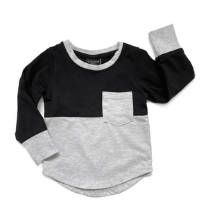 Long Sleeve Block Tee // Black + Grey