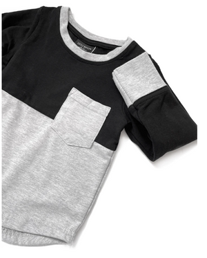 Long Sleeve Block Tee // Black + Grey