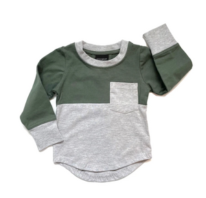 Long Sleeve Block Tee // Forest Green + Grey