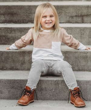 Long Sleeve Block Tee // Cinnamon + Grey