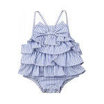 Ruffle Bow Romper // Blue Stripe