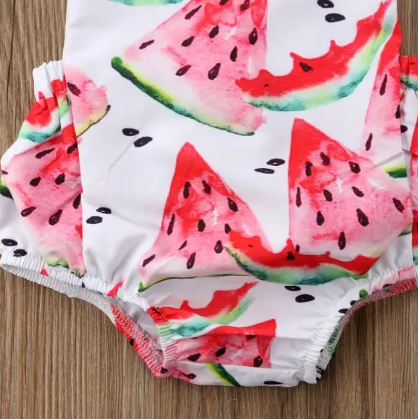 Criss Cross Back Ruffle Romper // Watermelon