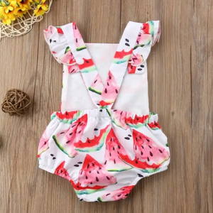
                
                    Load image into Gallery viewer, Criss Cross Back Ruffle Romper // Watermelon
                
            